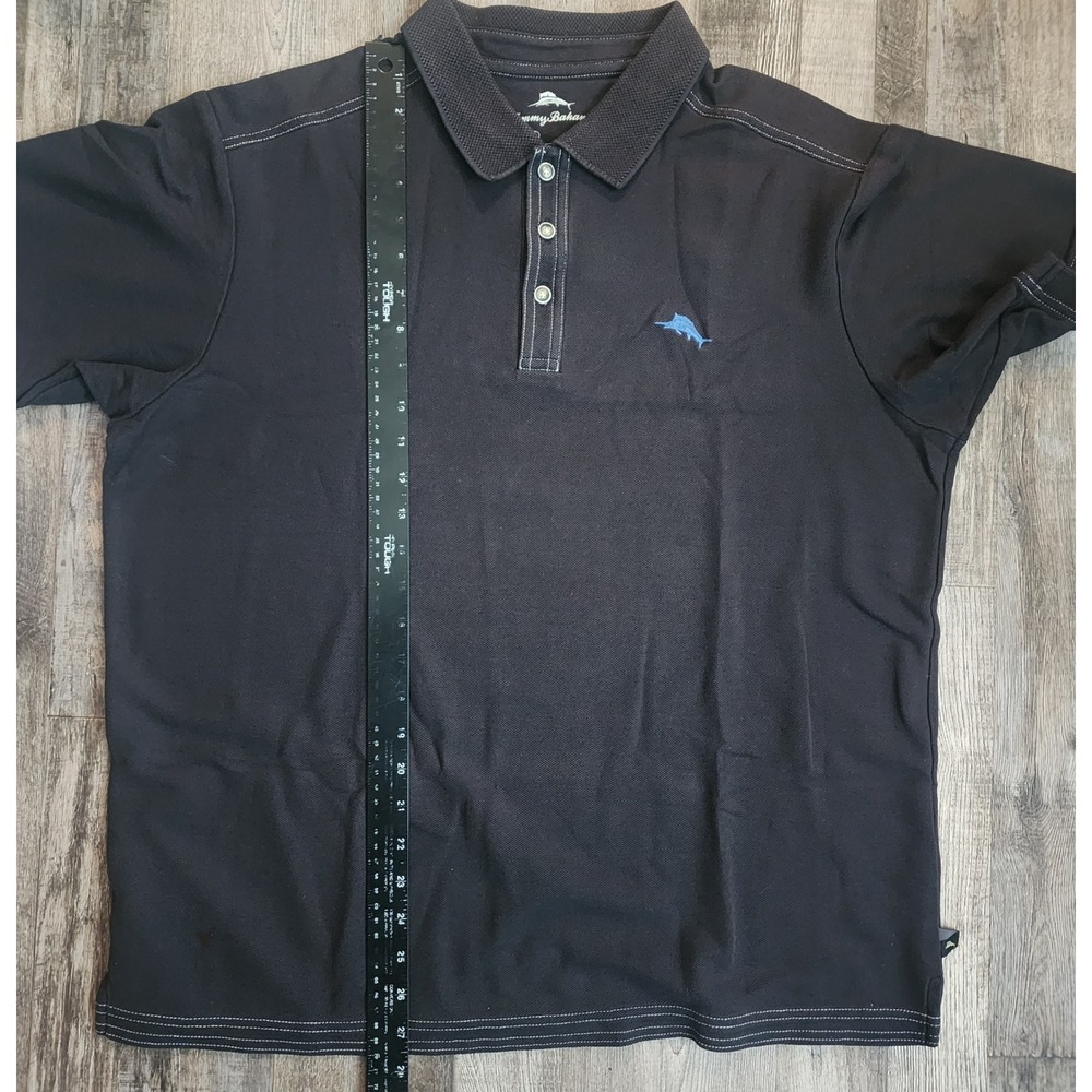 Tommy Bahama Polo Shirt Mens Large Black Supima Cotton Contrast Stitch Marlin
